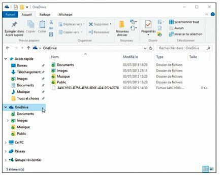 Les dossiers synchronisés entre OneDrive et votre ordinateur sont visibles dans l’Explorateur de fichiers.