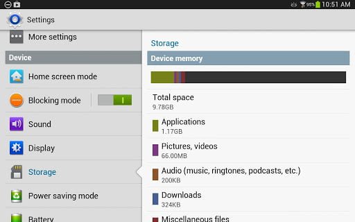 Galaxy Note Available Storage