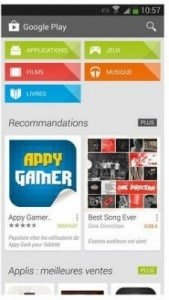 La page d’accueil de Google Play Store