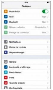 Une partie des réglages de l’iPhone 6