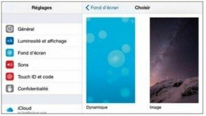 L’accès aux fonds d’écran dynamiques (à gauche) et photographiques (à droite)