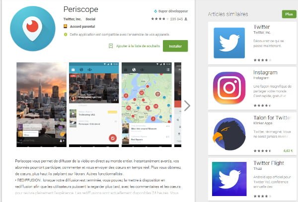 Appli Périscope android