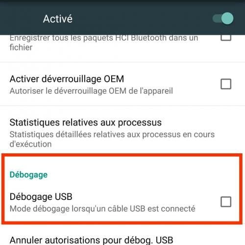 Activer le débogage USB sous Android