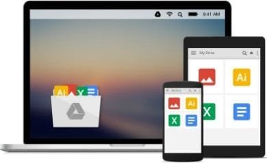 Plusieurs appareils montrant le logo Google Drive