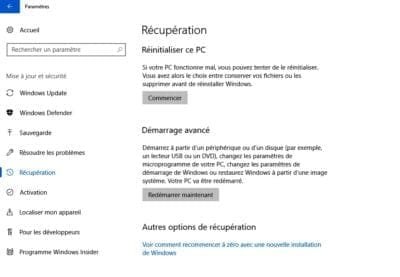 outils de réparation depuis Windows
